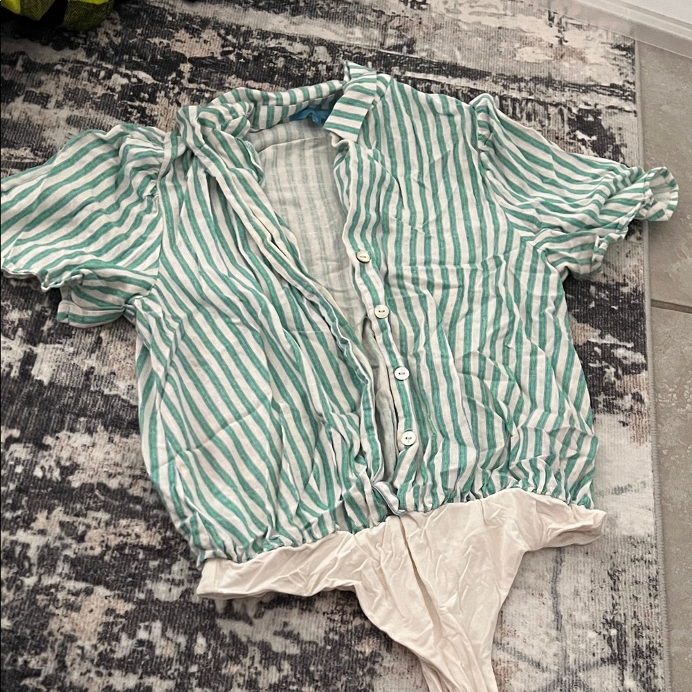 Draper James Green and Cream Striped Bodysuit